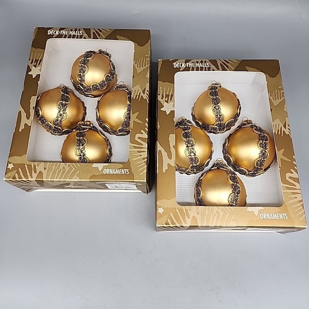 Vintage Rauch Gold Ball Ornaments 3" Made In USA 2 Boxes Of 4 8 Total